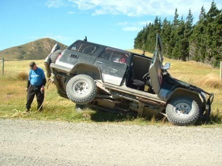 Crofties Prado drops a wheel in a ditch
