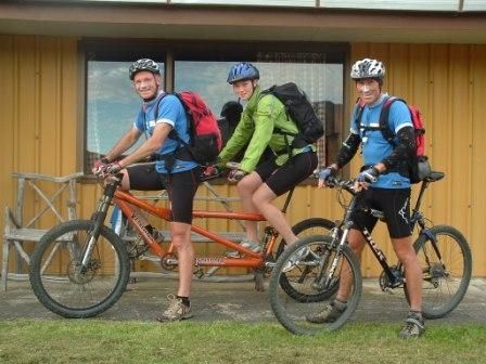 Dad Anna and Pete our trusty single support rider leaving Rock Hut web version